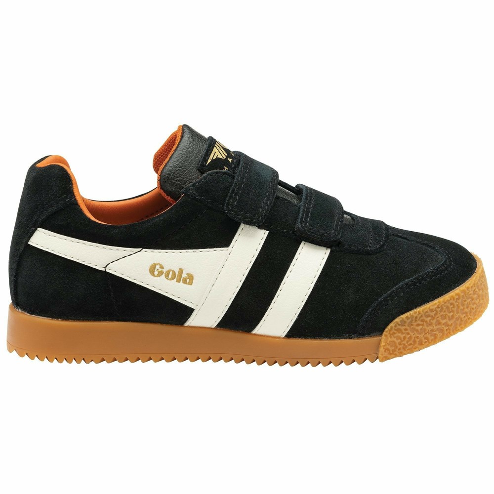 Basket Gola Harrier Brides Noir Blanche Orange Enfant | UXQL-01230129