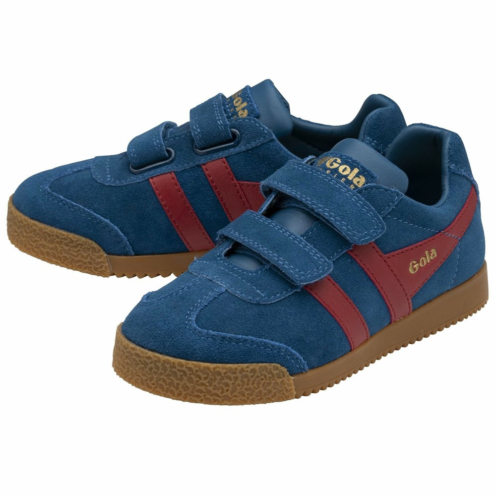 Basket Gola Harrier Brides Bleu Rouge Enfant | CTQN-73169007