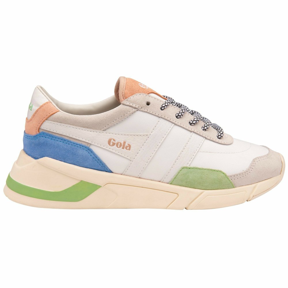 Basket Gola Eclipse Trident Blanche Vert Bleu Femme | SUOA-79706192