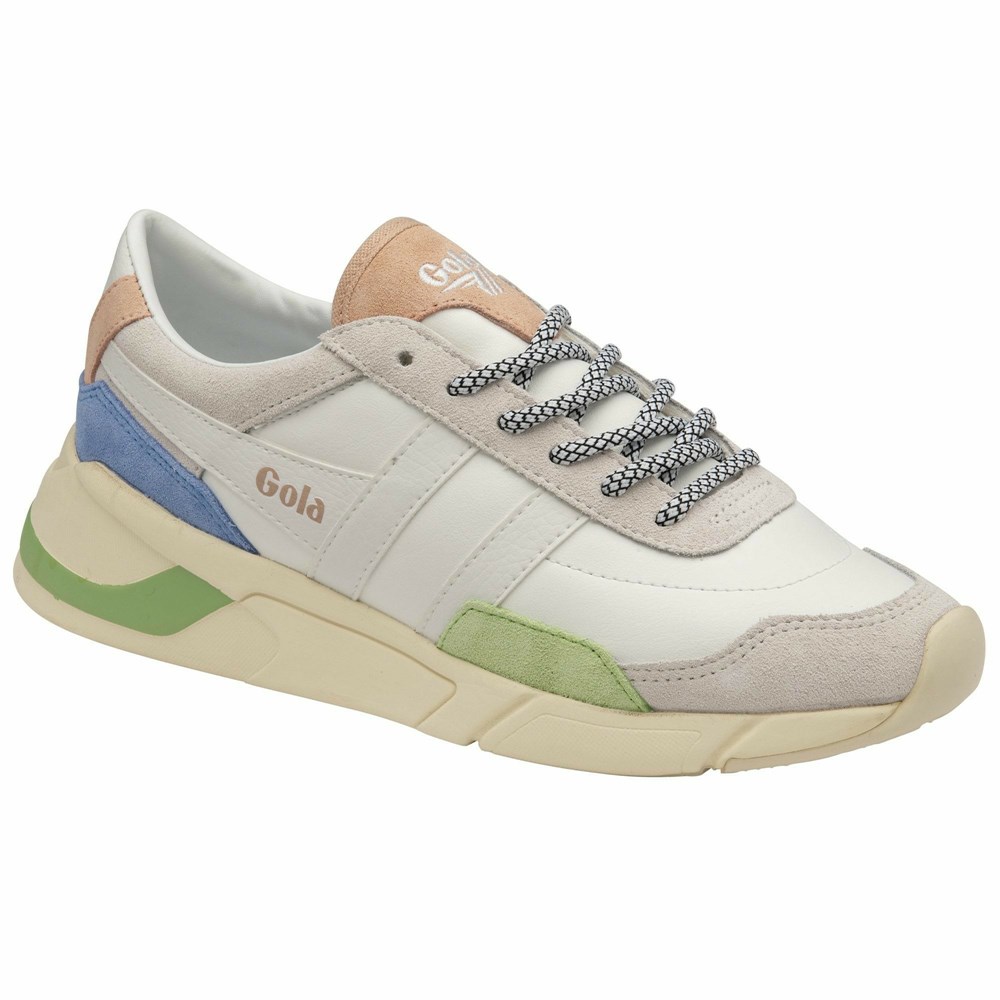 Basket Gola Eclipse Trident Blanche Vert Bleu Femme | SUOA-79706192