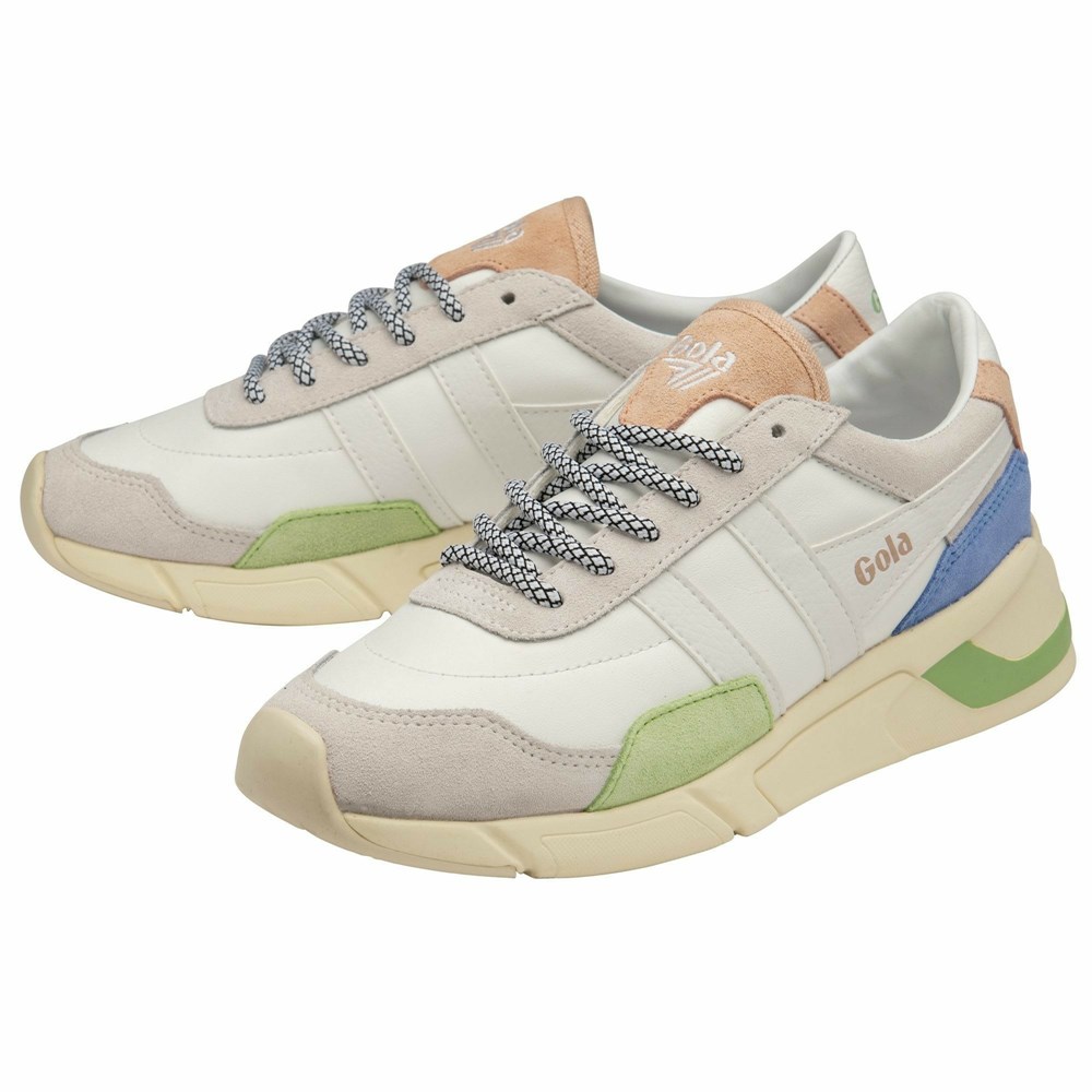 Basket Gola Eclipse Trident Blanche Vert Bleu Femme | SUOA-79706192