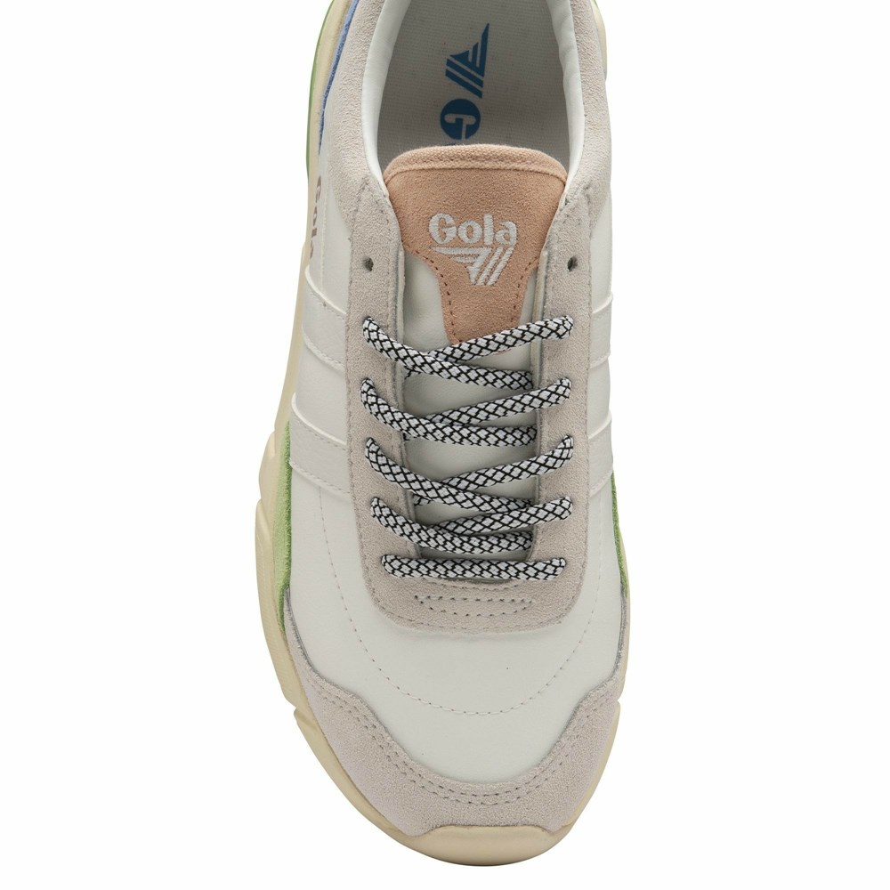 Basket Gola Eclipse Trident Blanche Vert Bleu Femme | SUOA-79706192