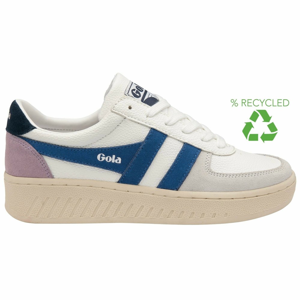 Basket Gola Grandslam Trident Blanche Bleu Bleu Marine Femme | FKCB-29486808