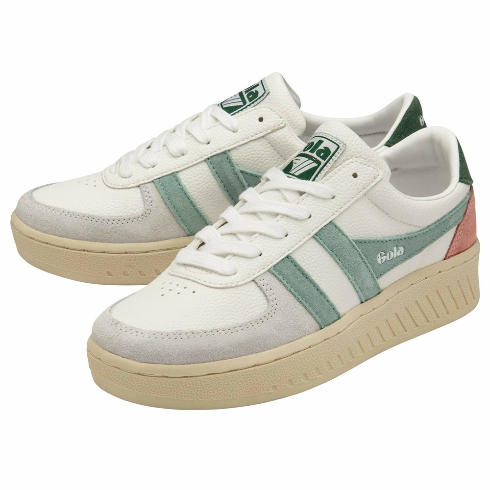 Basket Gola Grandslam Trident Blanche Vert Femme | RYNT-71861975