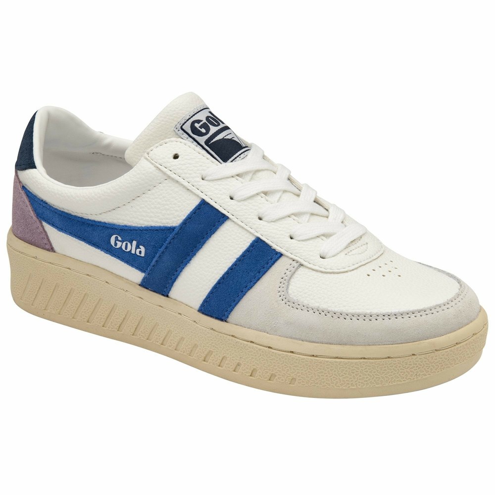 Basket Gola Grandslam Trident Blanche Bleu Bleu Marine Femme | FKCB-29486808