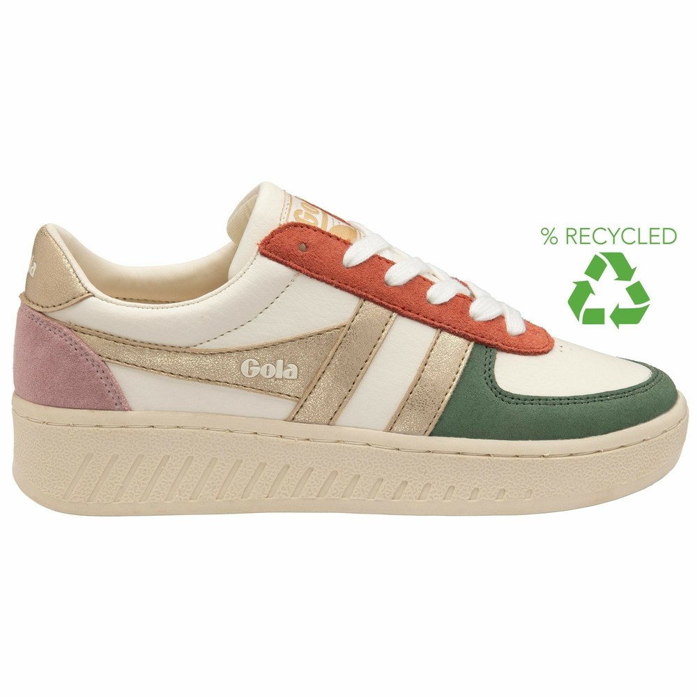 Basket Gola Grandslam Quadrant Blanche Vert Olive Doré Rose Femme | UDDK-20024056