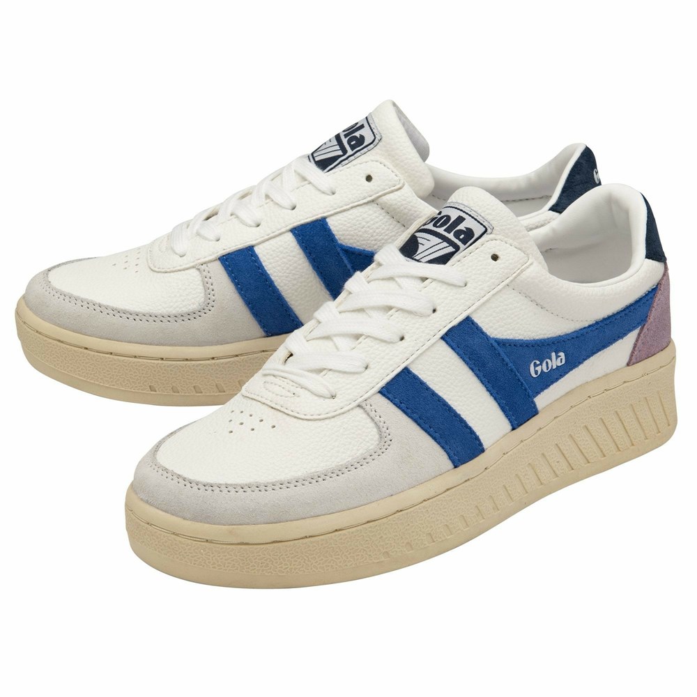 Basket Gola Grandslam Trident Blanche Bleu Bleu Marine Femme | FKCB-29486808