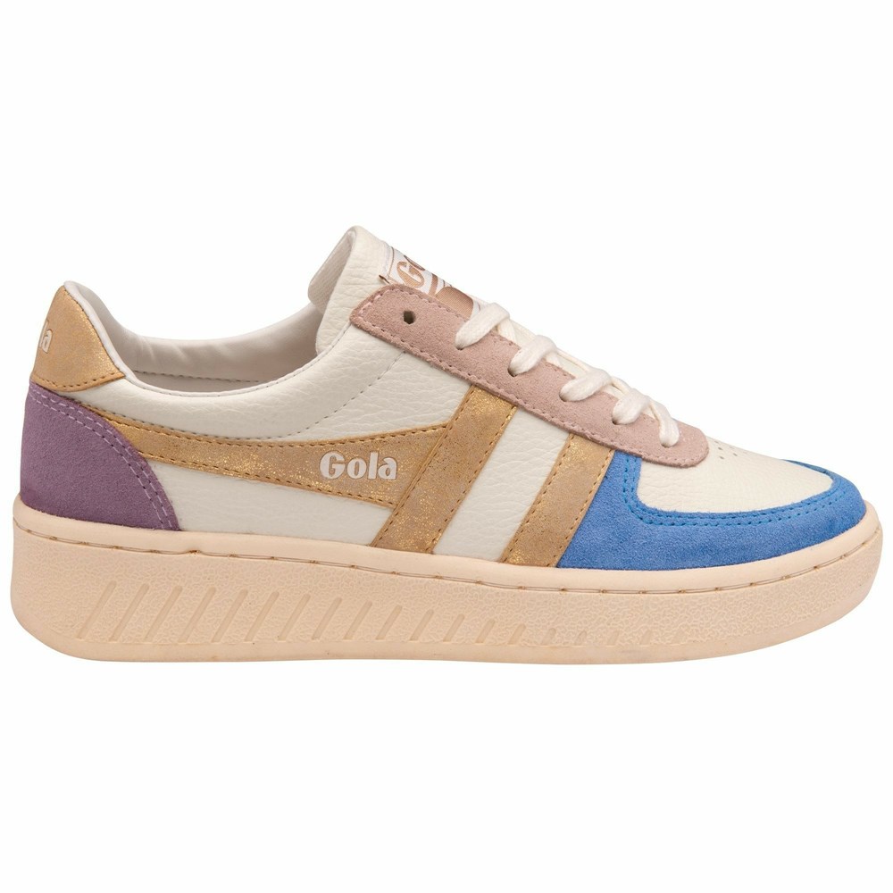 Basket Gola Grandslam Quadrant Blanche Bleu Doré Femme | VXDT-49781720