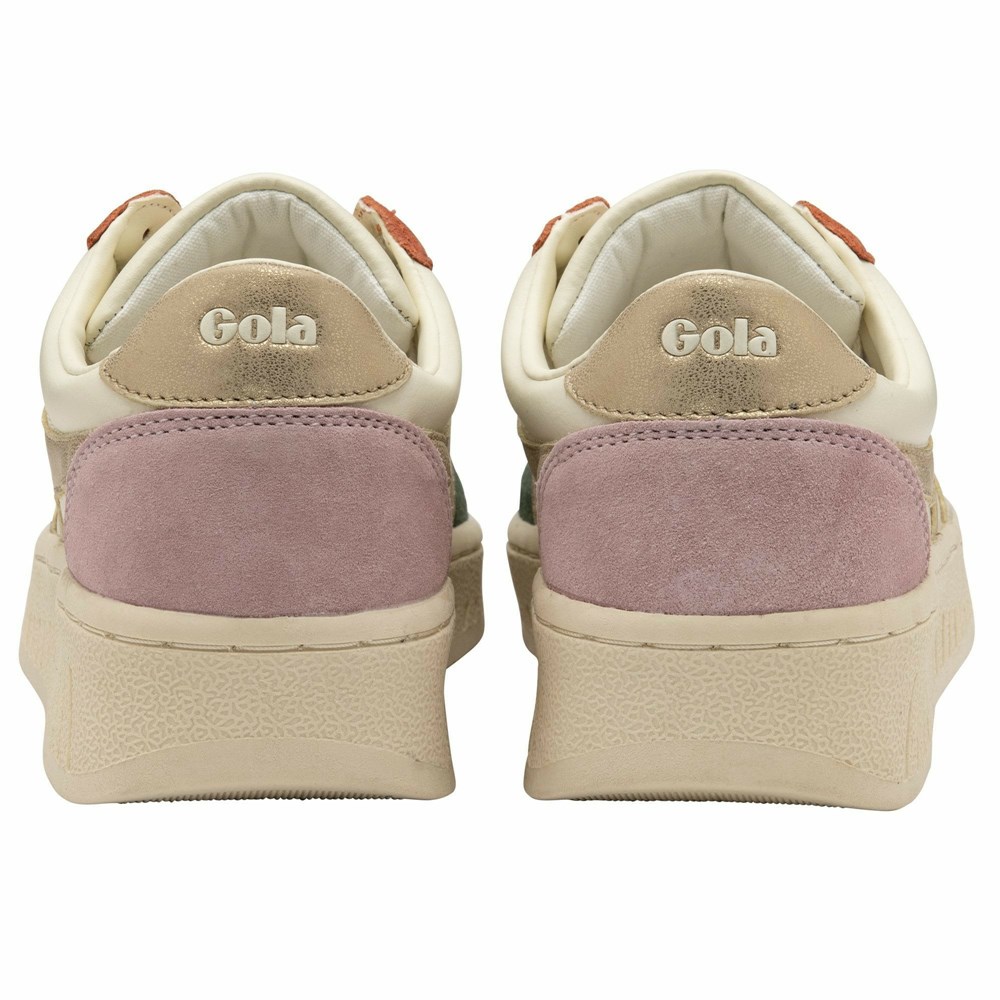 Basket Gola Grandslam Quadrant Blanche Vert Olive Doré Rose Femme | UDDK-20024056