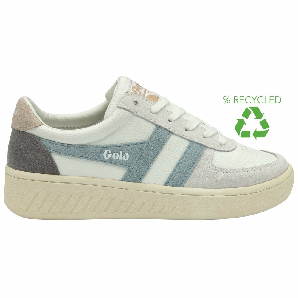 Basket Gola Grandslam Trident Blanche Bleu Femme | XECN-91789337