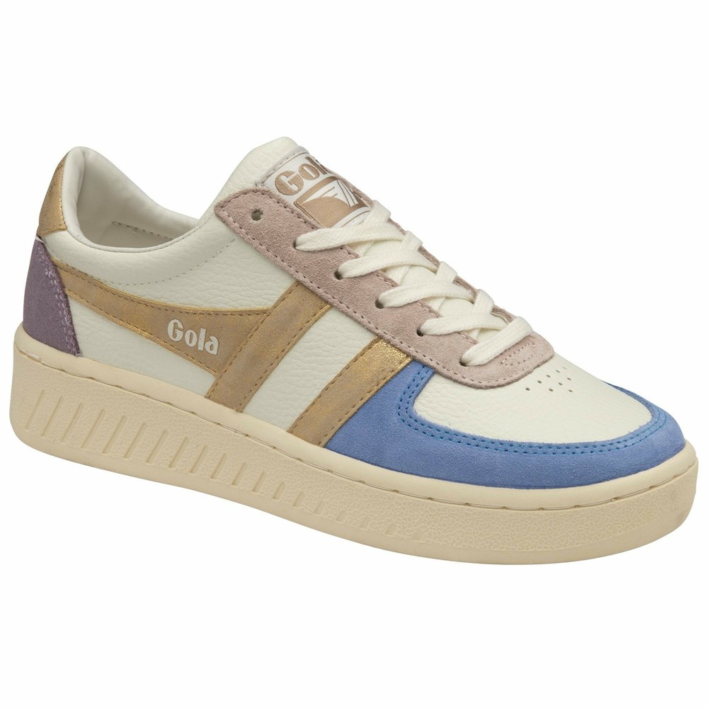 Basket Gola Grandslam Quadrant Blanche Bleu Doré Femme | VXDT-49781720