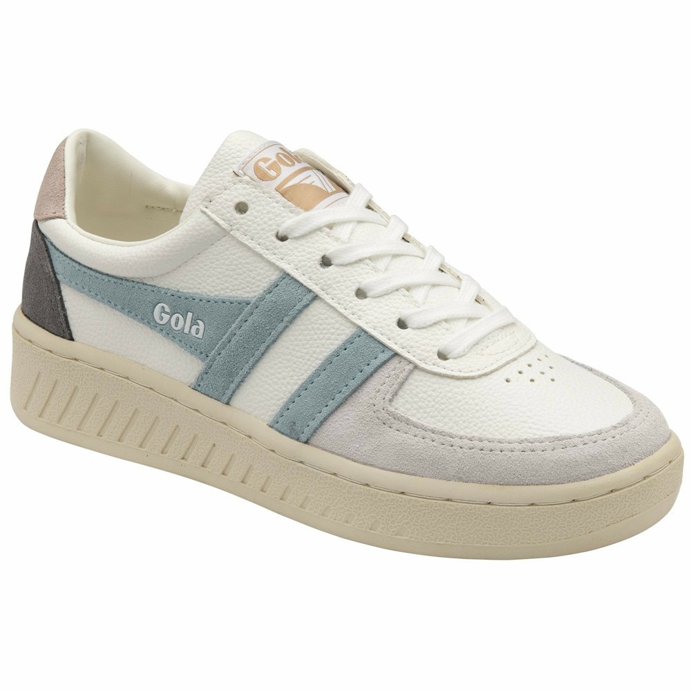 Basket Gola Grandslam Trident Blanche Bleu Femme | XECN-91789337