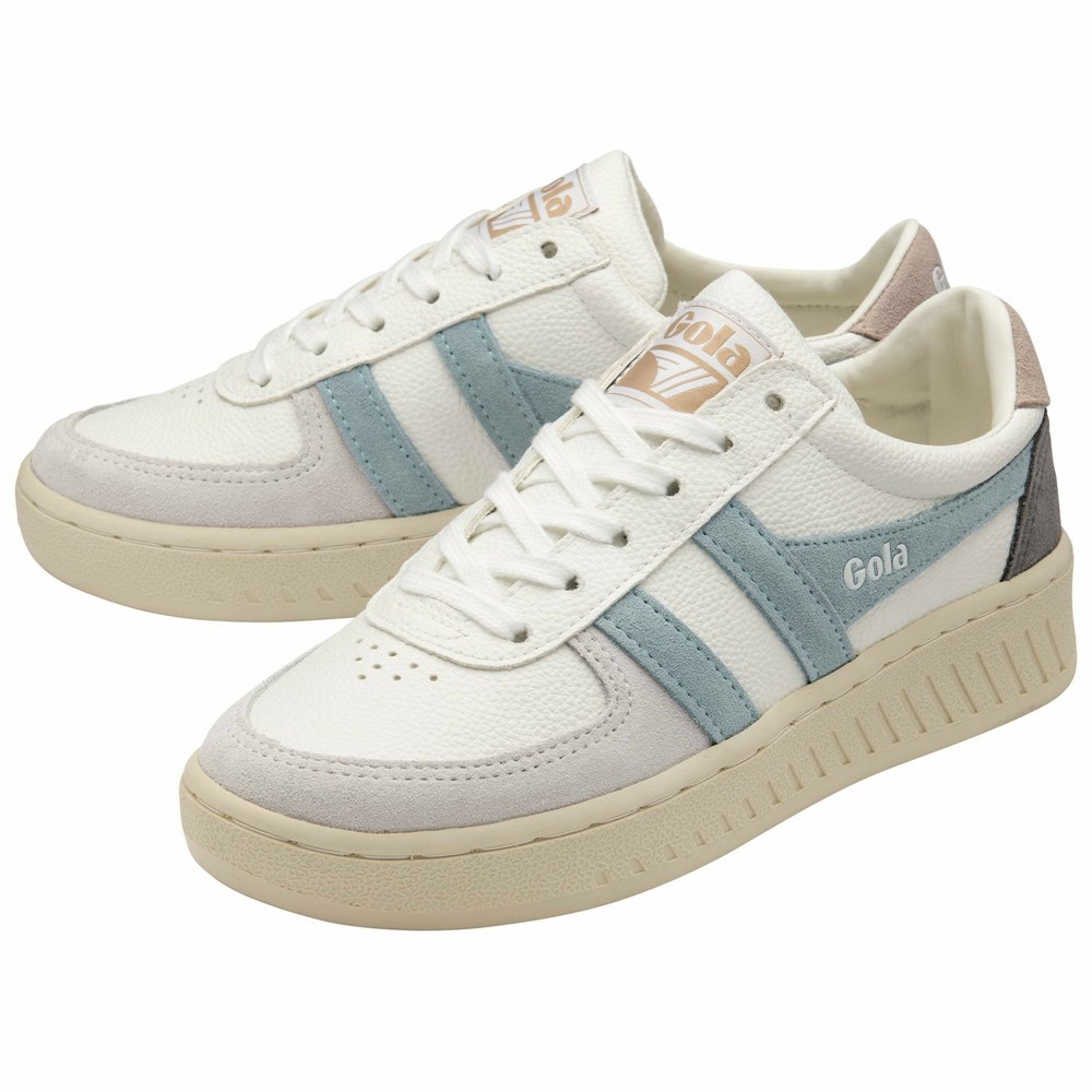 Basket Gola Grandslam Trident Blanche Bleu Femme | XECN-91789337