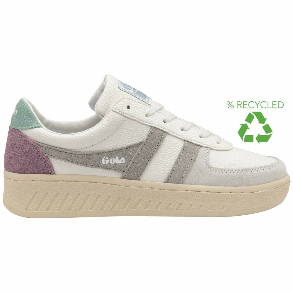 Basket Gola Grandslam Trident Blanche Grise Clair Vert Femme | HFOU-03034964