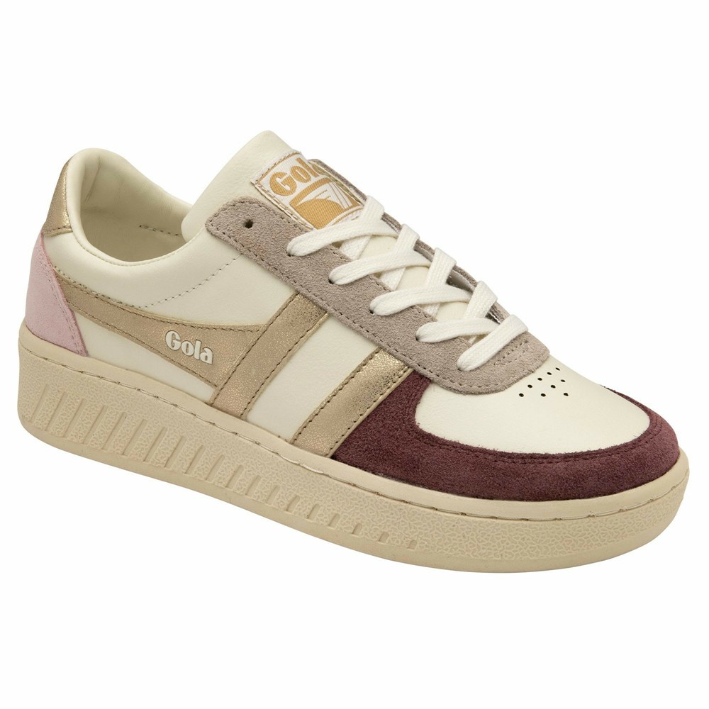 Basket Gola Grandslam Quadrant Blanche Bordeaux Doré Rose Femme | ZGLY-66447483