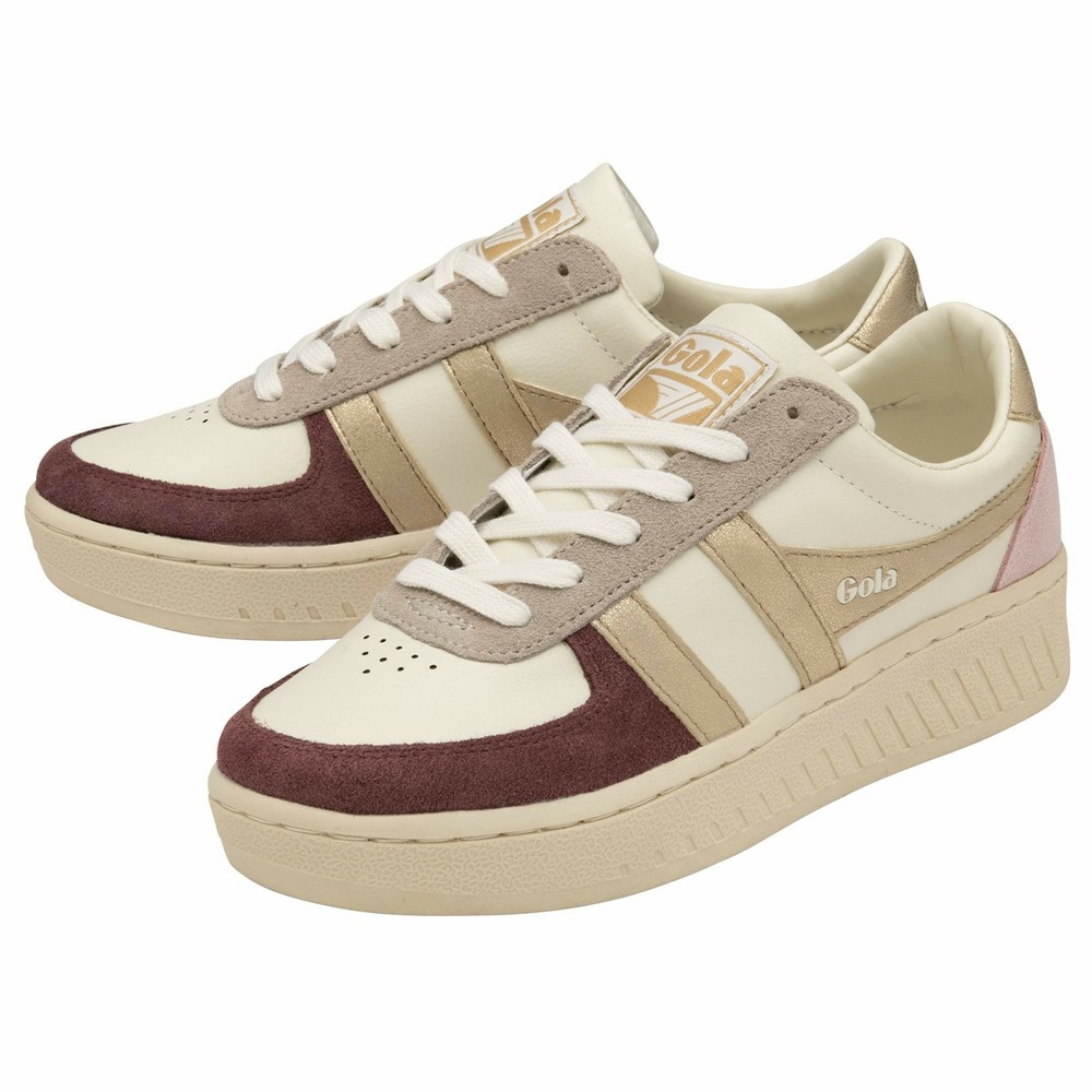 Basket Gola Grandslam Quadrant Blanche Bordeaux Doré Rose Femme | ZGLY-66447483