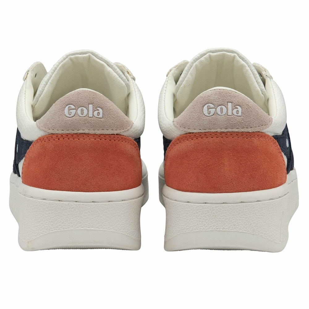 Basket Gola Grandslam Trident Blanche Bleu Marine Femme | CQOW-12051809