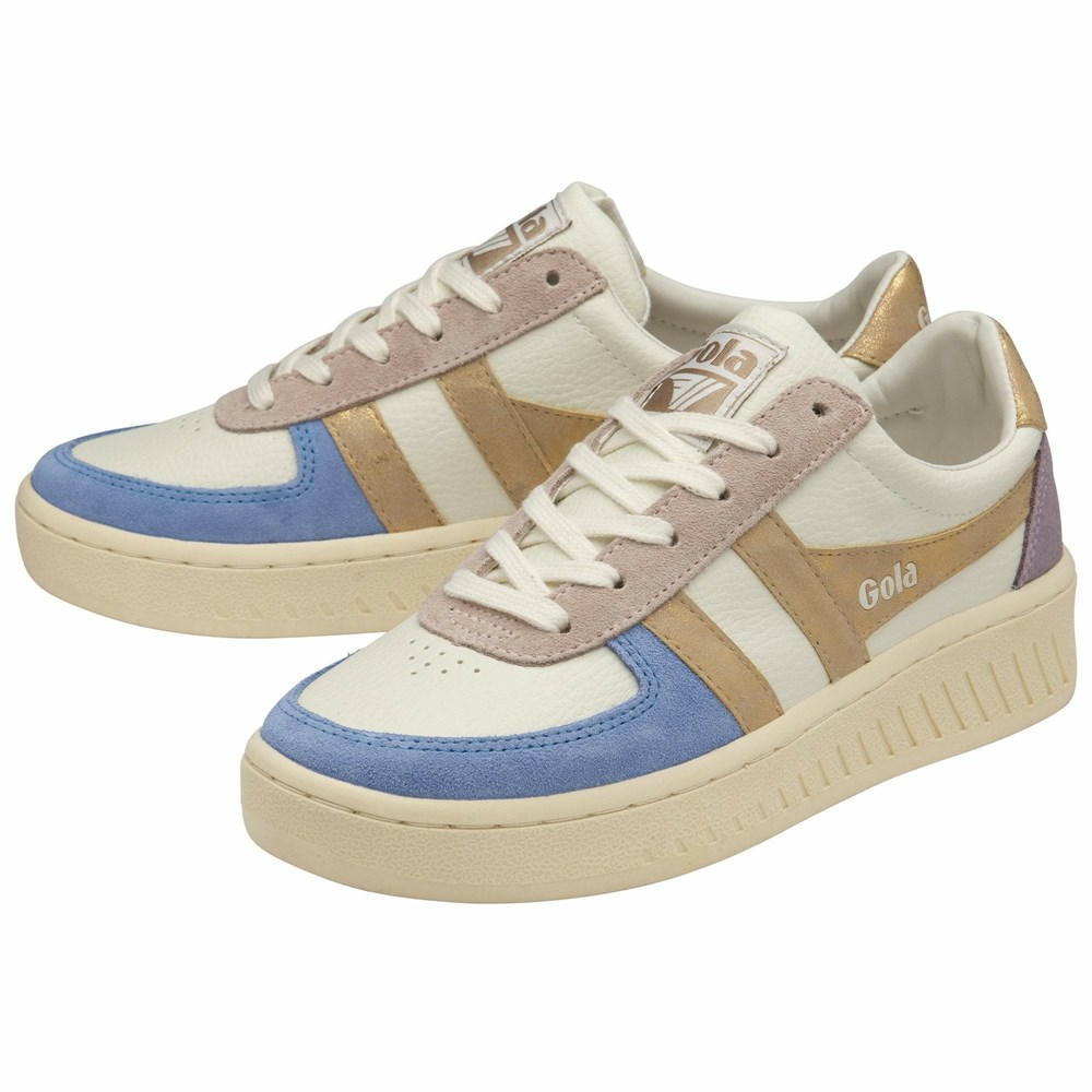 Basket Gola Grandslam Quadrant Blanche Bleu Doré Femme | VXDT-49781720