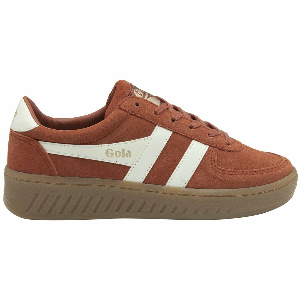 Basket Gola Grandslam Daim Orange Marron Blanche Femme | VMBY-05063860