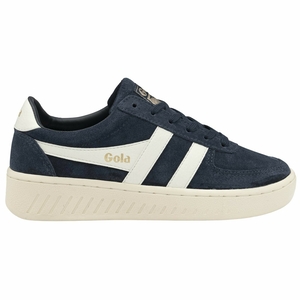 Basket Gola Grandslam Daim Bleu Marine Blanche Femme | QDVX-78922967