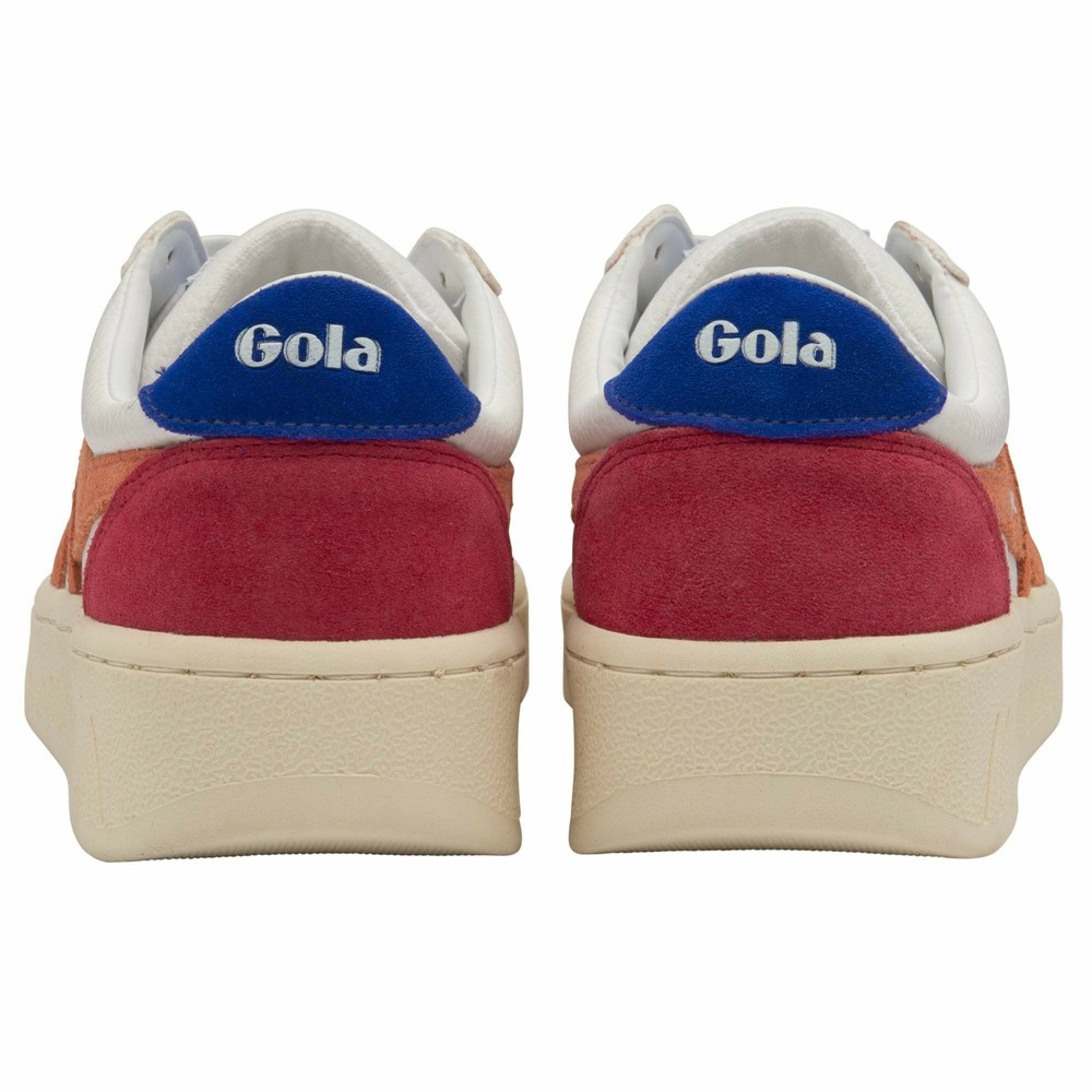 Basket Gola Grandslam Trident Blanche Corail Bleu Femme | HBJI-34655518