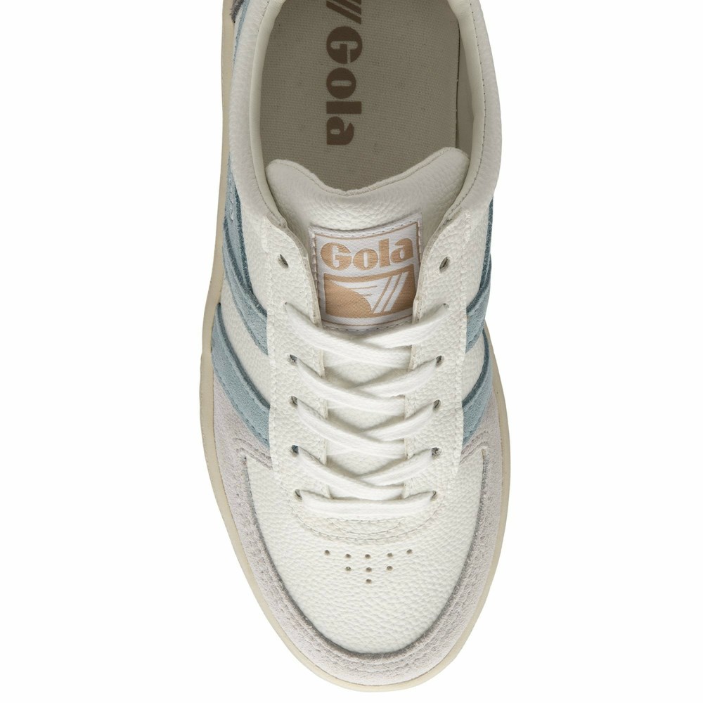 Basket Gola Grandslam Trident Blanche Bleu Femme | XECN-91789337