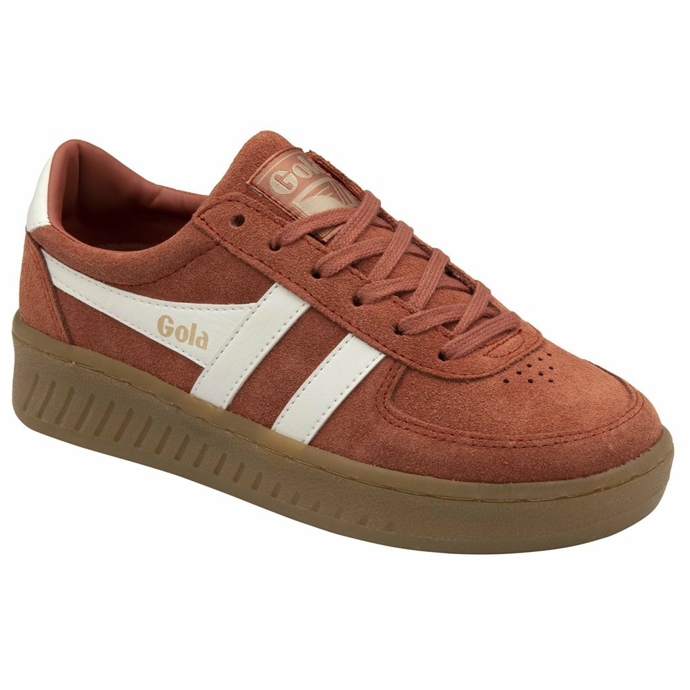 Basket Gola Grandslam Daim Orange Marron Blanche Femme | VMBY-05063860