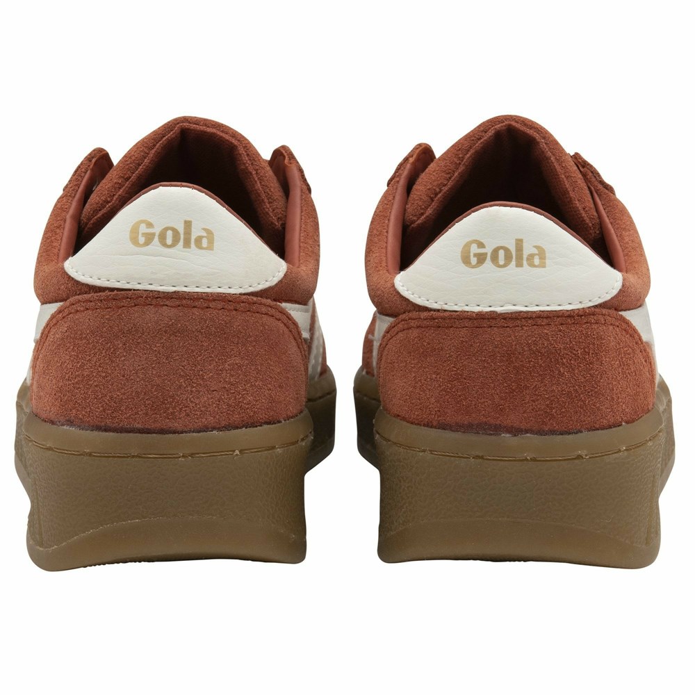 Basket Gola Grandslam Daim Orange Marron Blanche Femme | VMBY-05063860