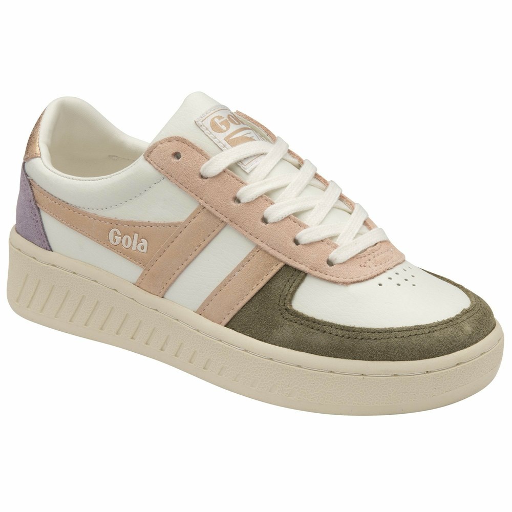 Basket Gola Grandslam Quadrant Blanche Kaki Rose Doré Femme | WYEU-16831493