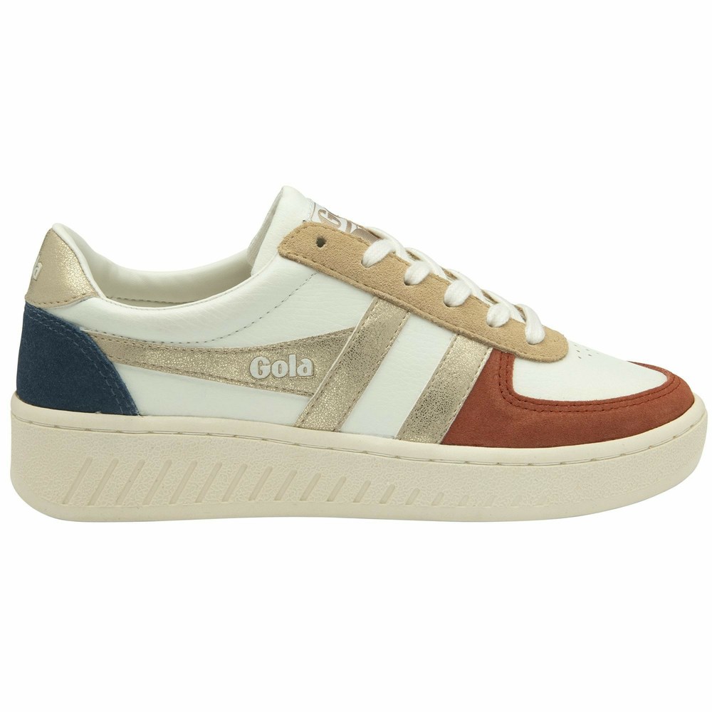 Basket Gola Grandslam Quadrant Blanche Orange Marron Doré Femme | VEKD-87187912