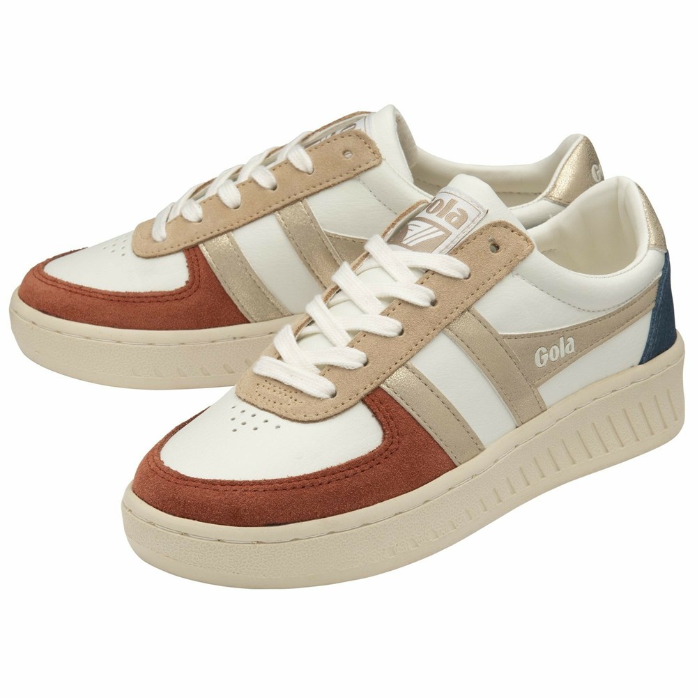 Basket Gola Grandslam Quadrant Blanche Orange Marron Doré Femme | VEKD-87187912