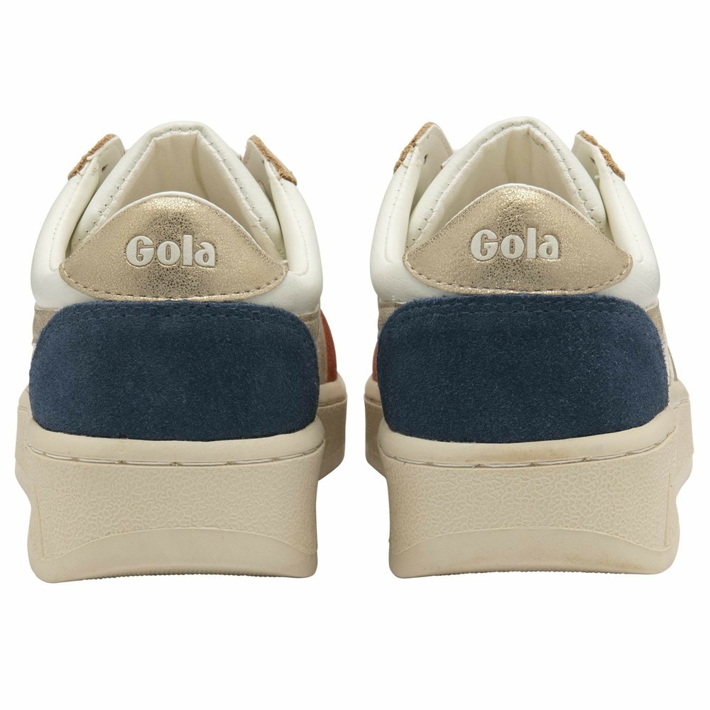 Basket Gola Grandslam Quadrant Blanche Orange Marron Doré Femme | VEKD-87187912