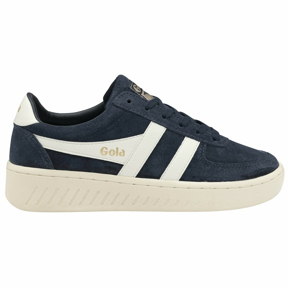 Basket Gola Grandslam Daim Bleu Marine Blanche Femme | QDVX-78922967