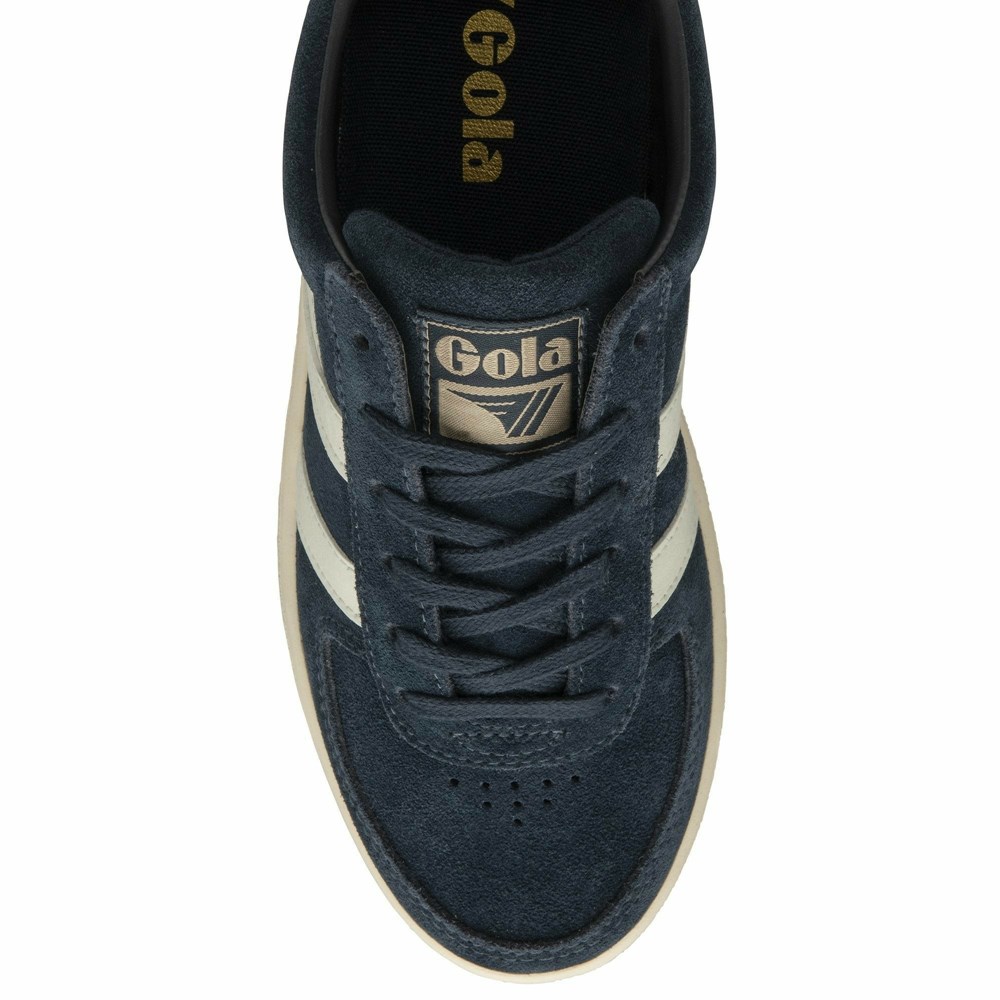 Basket Gola Grandslam Daim Bleu Marine Blanche Femme | QDVX-78922967