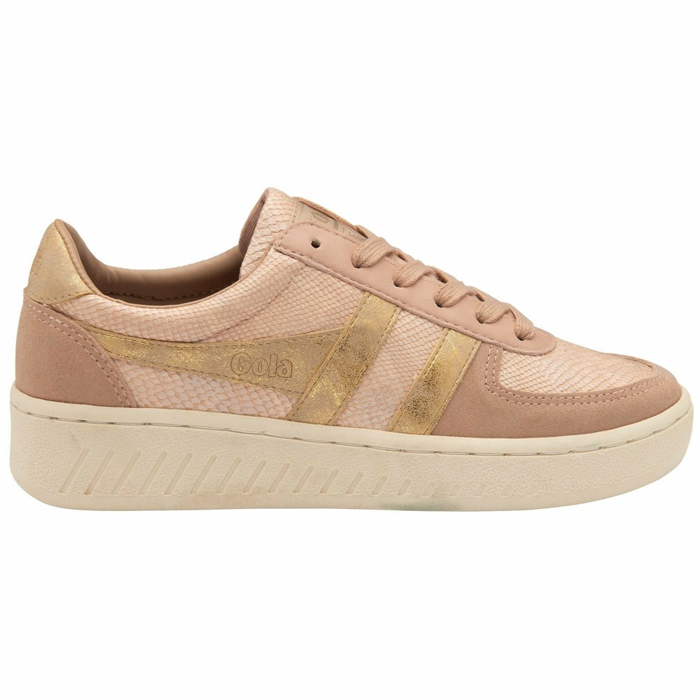 Basket Gola Grandslam Lizard Rose Doré Femme | HMIQ-10157734