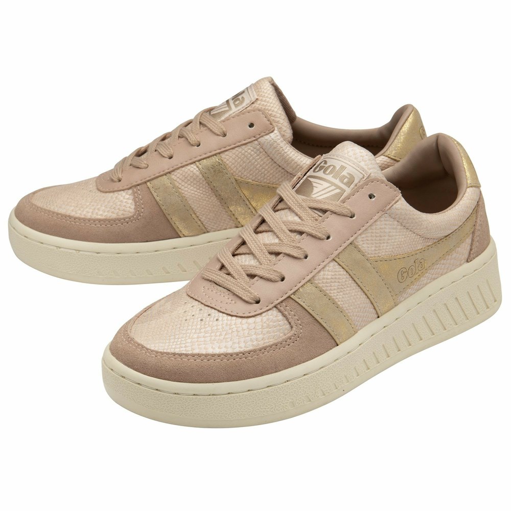 Basket Gola Grandslam Lizard Rose Doré Femme | HMIQ-10157734