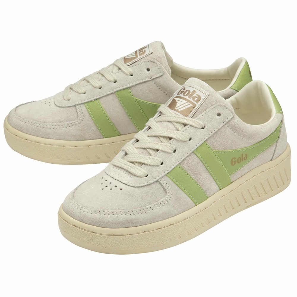 Basket Gola Grandslam Daim Blanche Vert Femme | YQUF-25448066