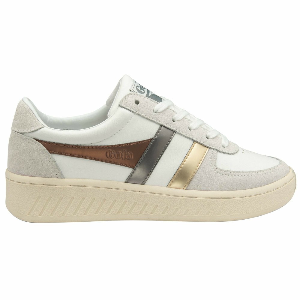 Basket Gola Grandslam Trident Metallic Blanche Marron Doré Femme | LTLG-30126952