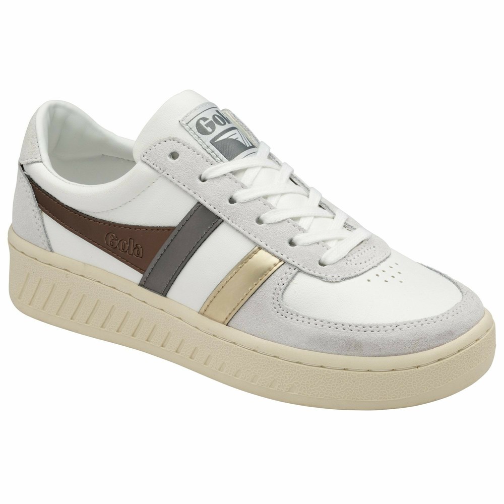 Basket Gola Grandslam Trident Metallic Blanche Marron Doré Femme | LTLG-30126952