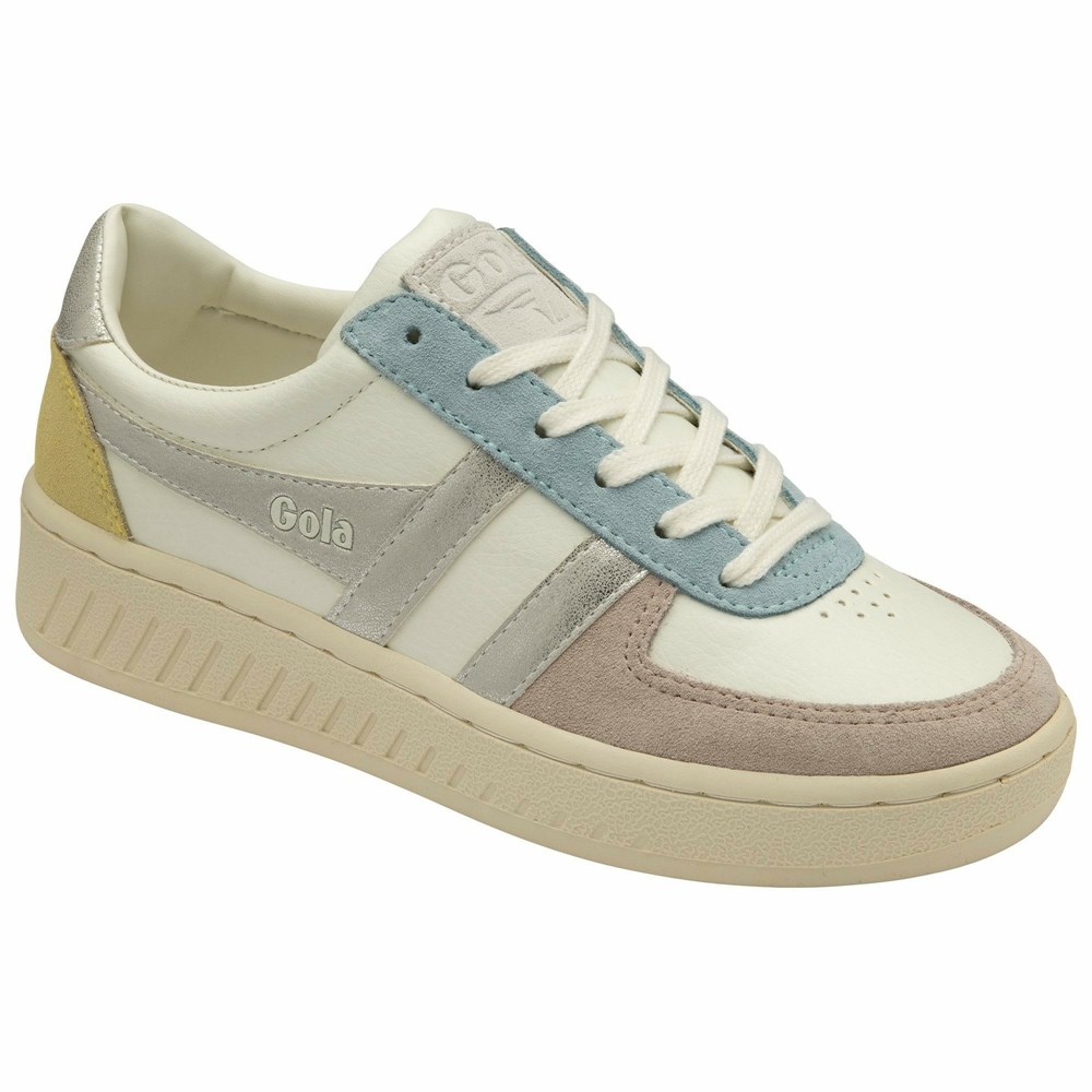 Basket Gola Grandslam Quadrant Blanche Argent Citron Femme | MKNB-00006839