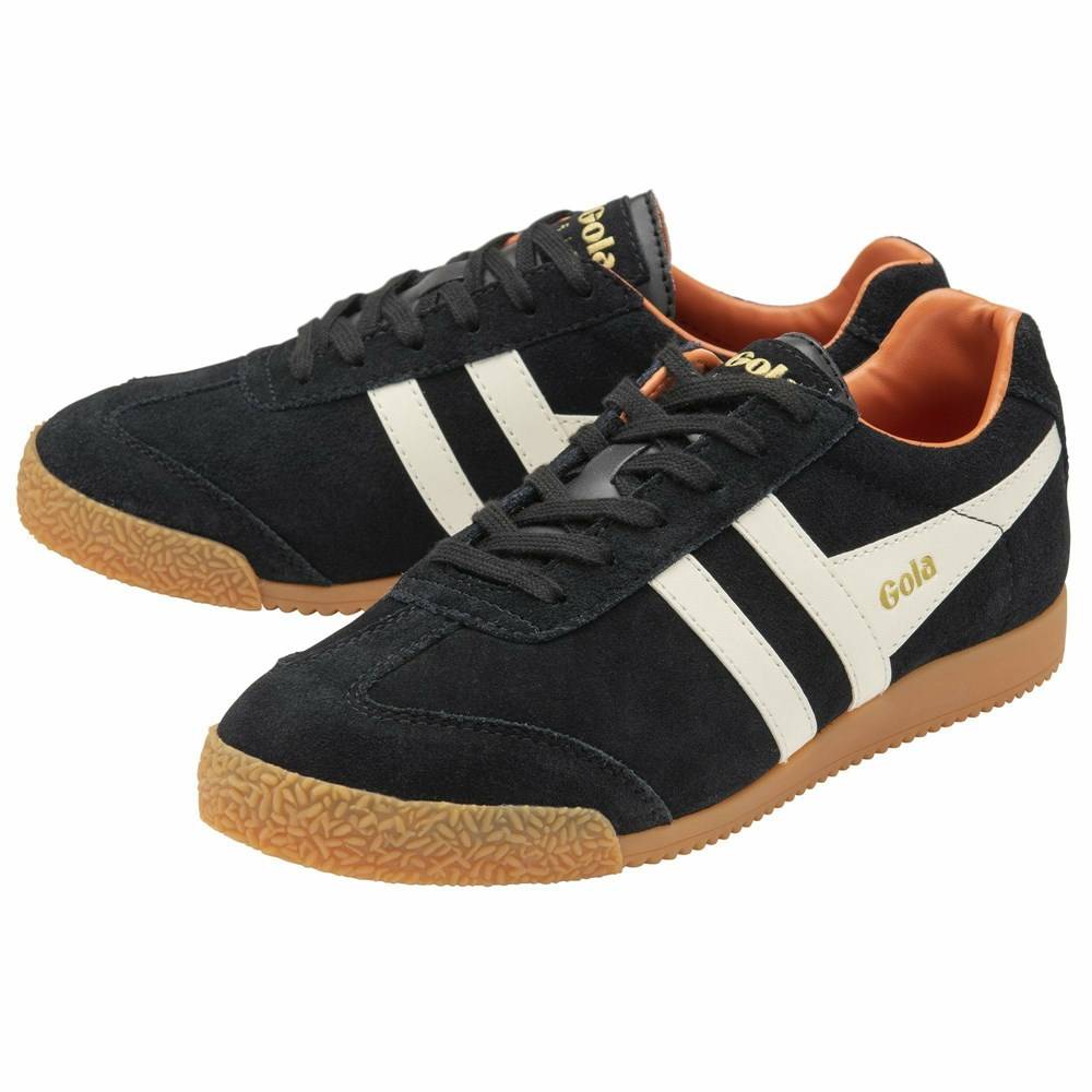 Basket Gola Harrier Daim Noir Blanche Orange Femme | XDSI-01865232