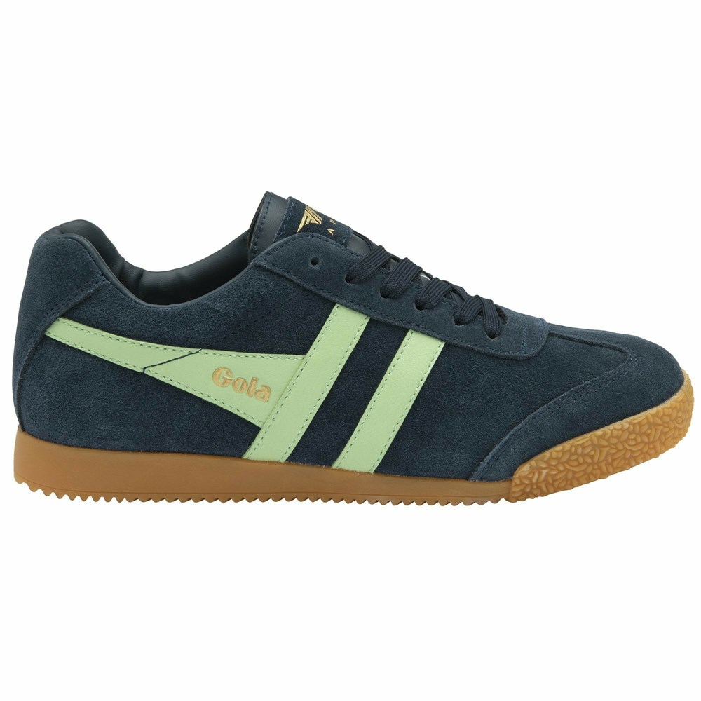 Basket Gola Harrier Daim Bleu Marine Vert Femme | WHNM-05060003