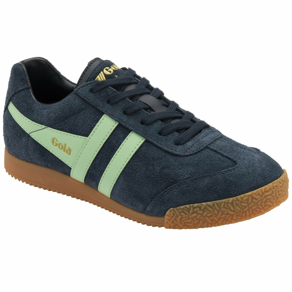 Basket Gola Harrier Daim Bleu Marine Vert Femme | WHNM-05060003