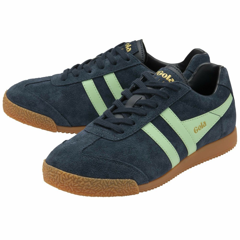 Basket Gola Harrier Daim Bleu Marine Vert Femme | WHNM-05060003