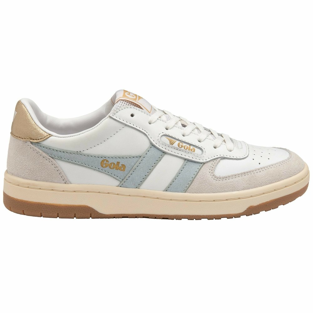 Basket Gola Hawk Blanche Bleu Doré Femme | TZNU-38587940