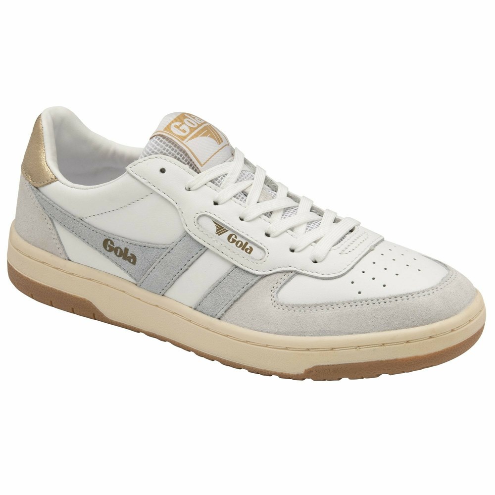 Basket Gola Hawk Blanche Bleu Doré Femme | TZNU-38587940