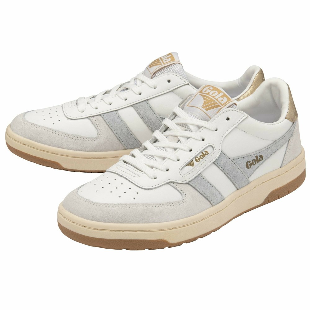 Basket Gola Hawk Blanche Bleu Doré Femme | TZNU-38587940