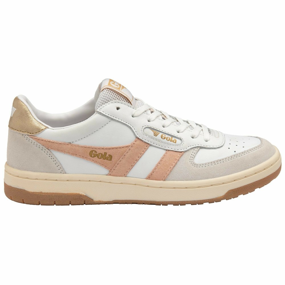 Basket Gola Hawk Blanche Rose Doré Femme | KUVO-85543154