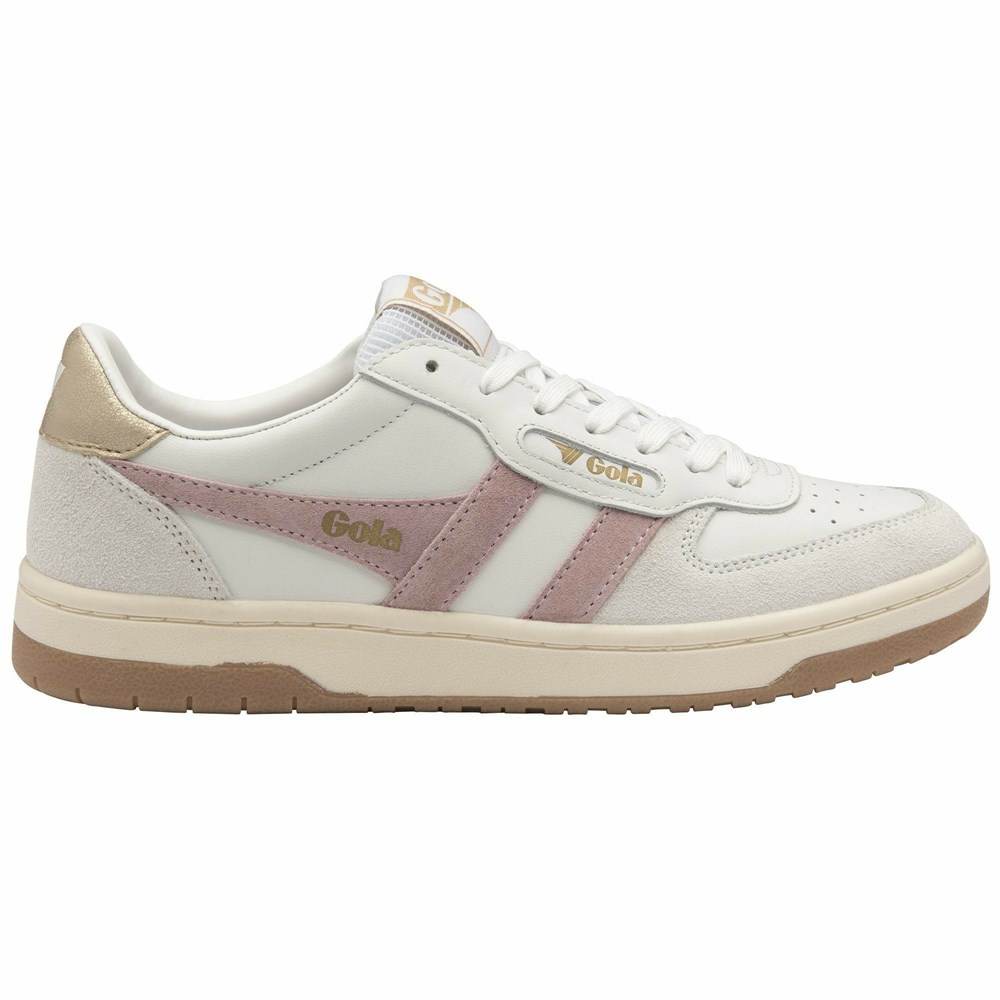 Basket Gola Hawk Blanche Rose Doré Femme | WFQK-12353773