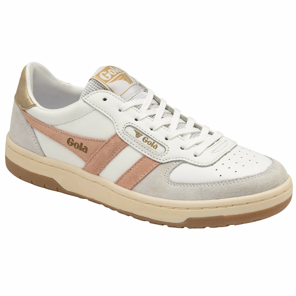 Basket Gola Hawk Blanche Rose Doré Femme | KUVO-85543154